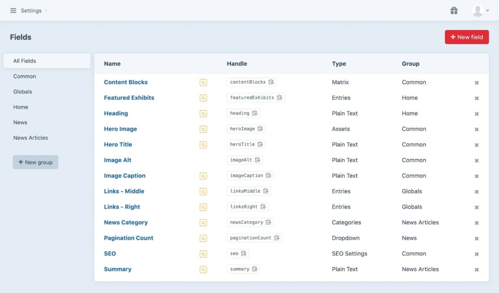 custom fields index